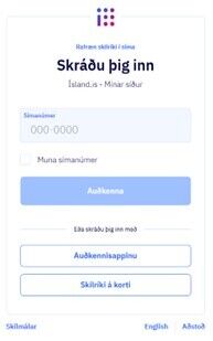 Skráðu þig inn síða island.is